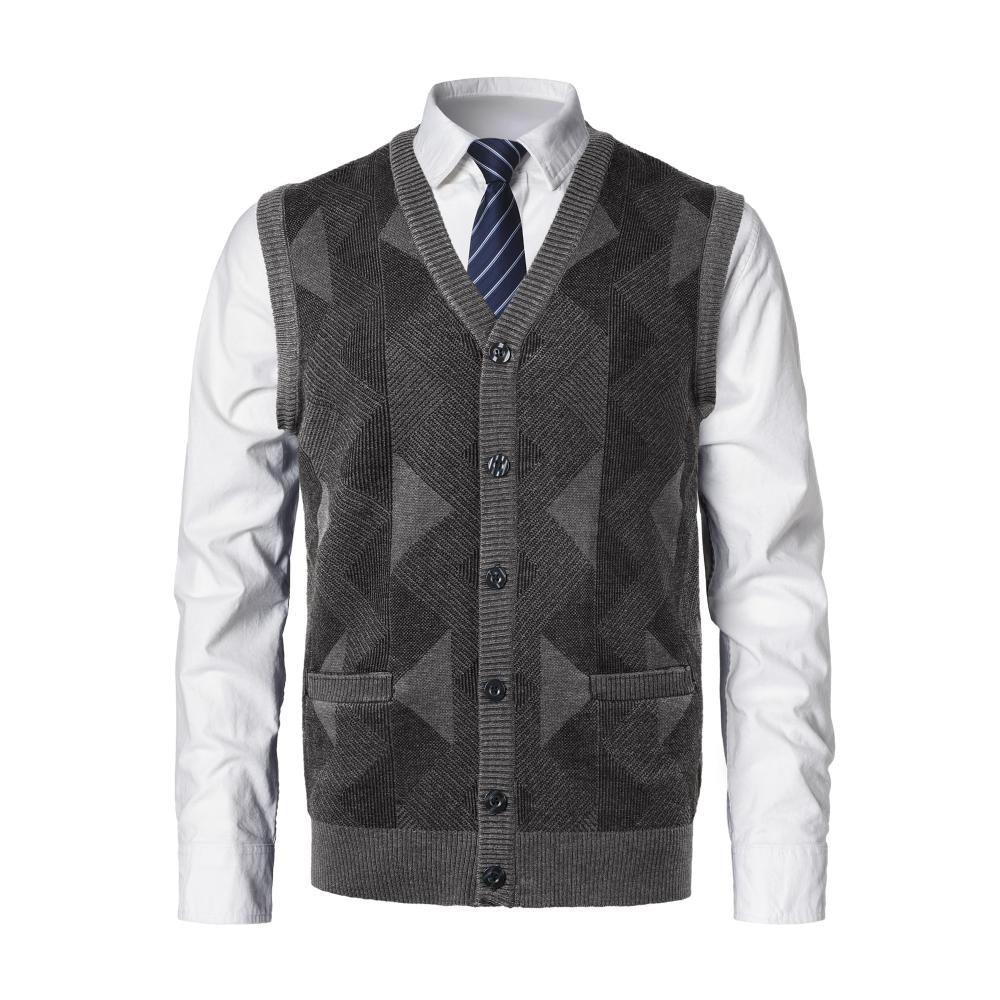 Ärmelloser Herren Pullunder mit V-Ausschnitt und Knopfleiste - Business Casual Strickweste für Herren Feinstrick Cardigan mit Taschen