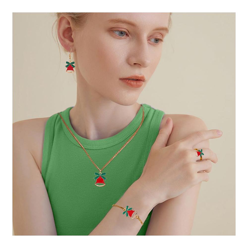 Festliche Schmuck-Sets Weihnachtsbaum Weihnachtsmann & Elch – Damen Ohrstecker Armband Ringe für das perfekte Weihnachten Geschenk
