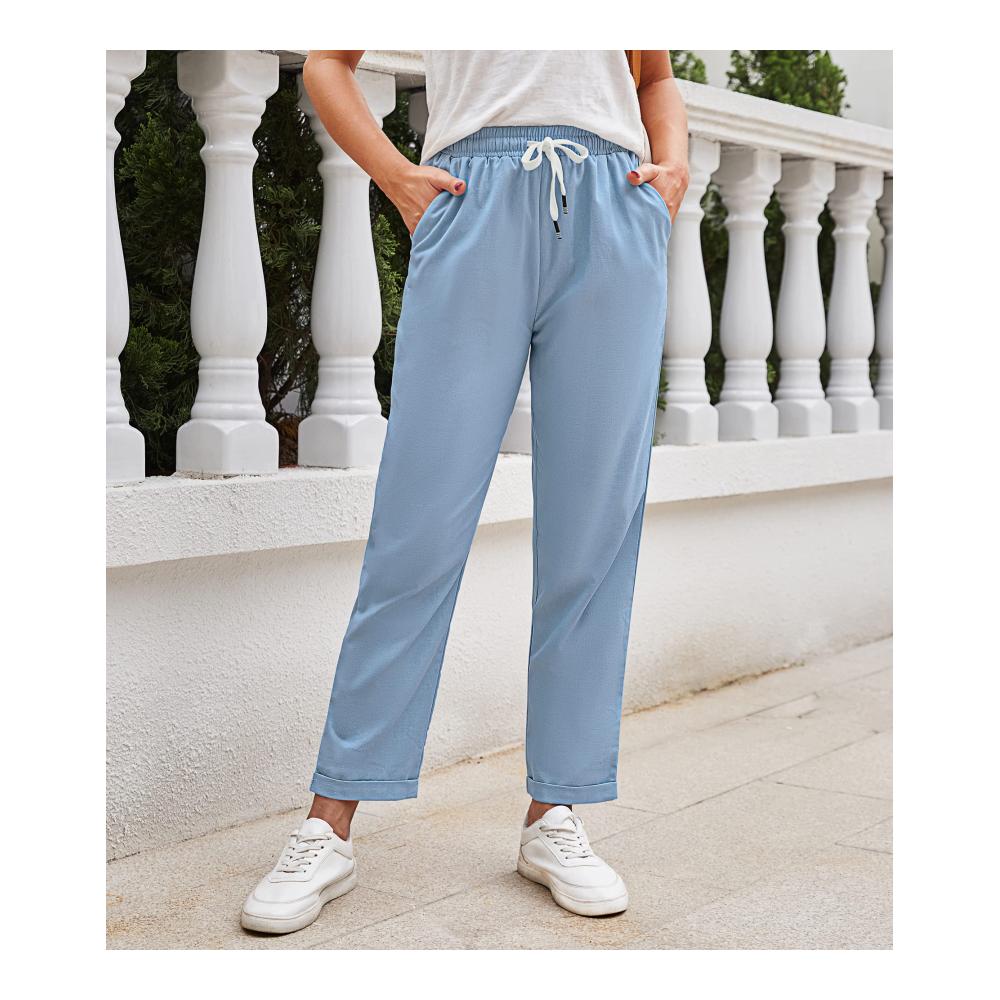 Damen Leinenhose Sommerhose in Einfarbig Loose Fit Casual Style - Bequeme Freizeithose für Strand und Freizeit