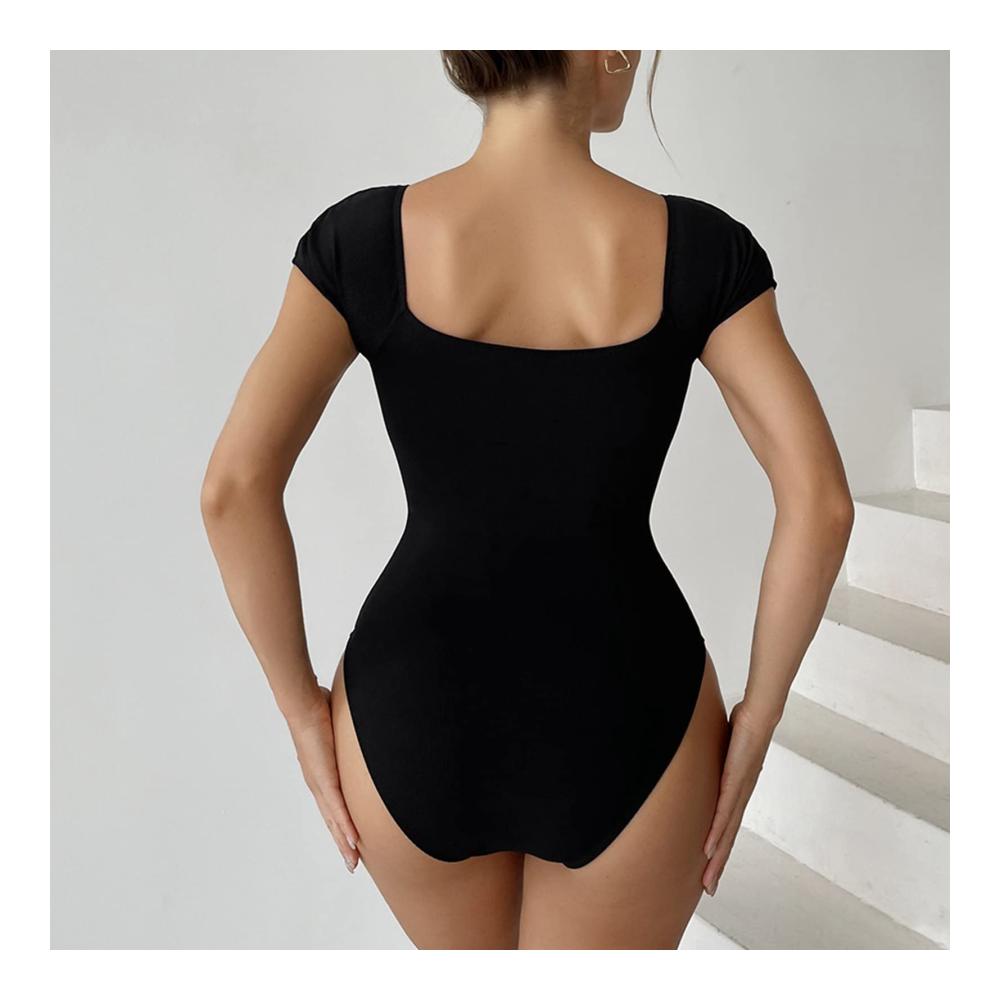 Badeanzug Damen Reißverschluss Kurzarm Schlanker Bikini für Strand und Pool - Modischer Einteiler in Einheitsfarbe