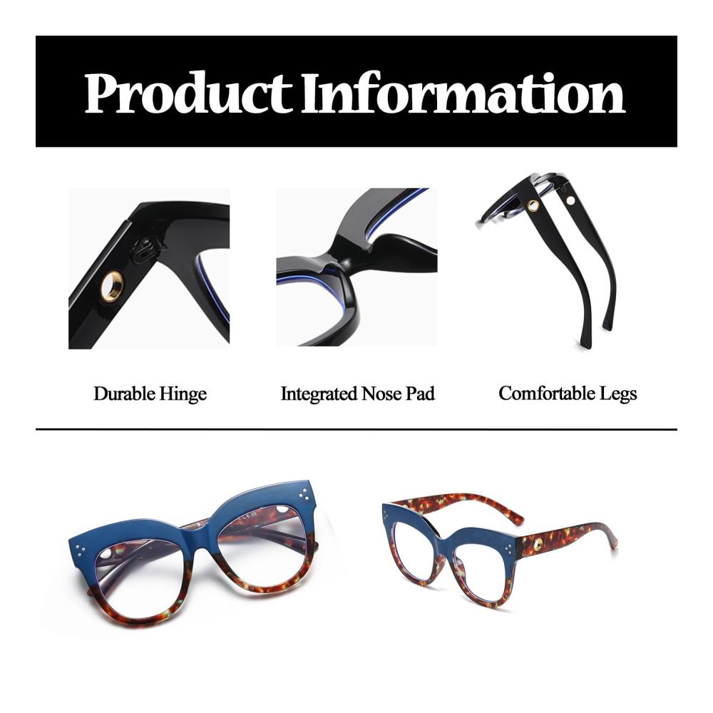Vintage Blaulichtfilter Katzenaugen Damen Retro Brille - Große PC Gaming Brille ohne Stärke