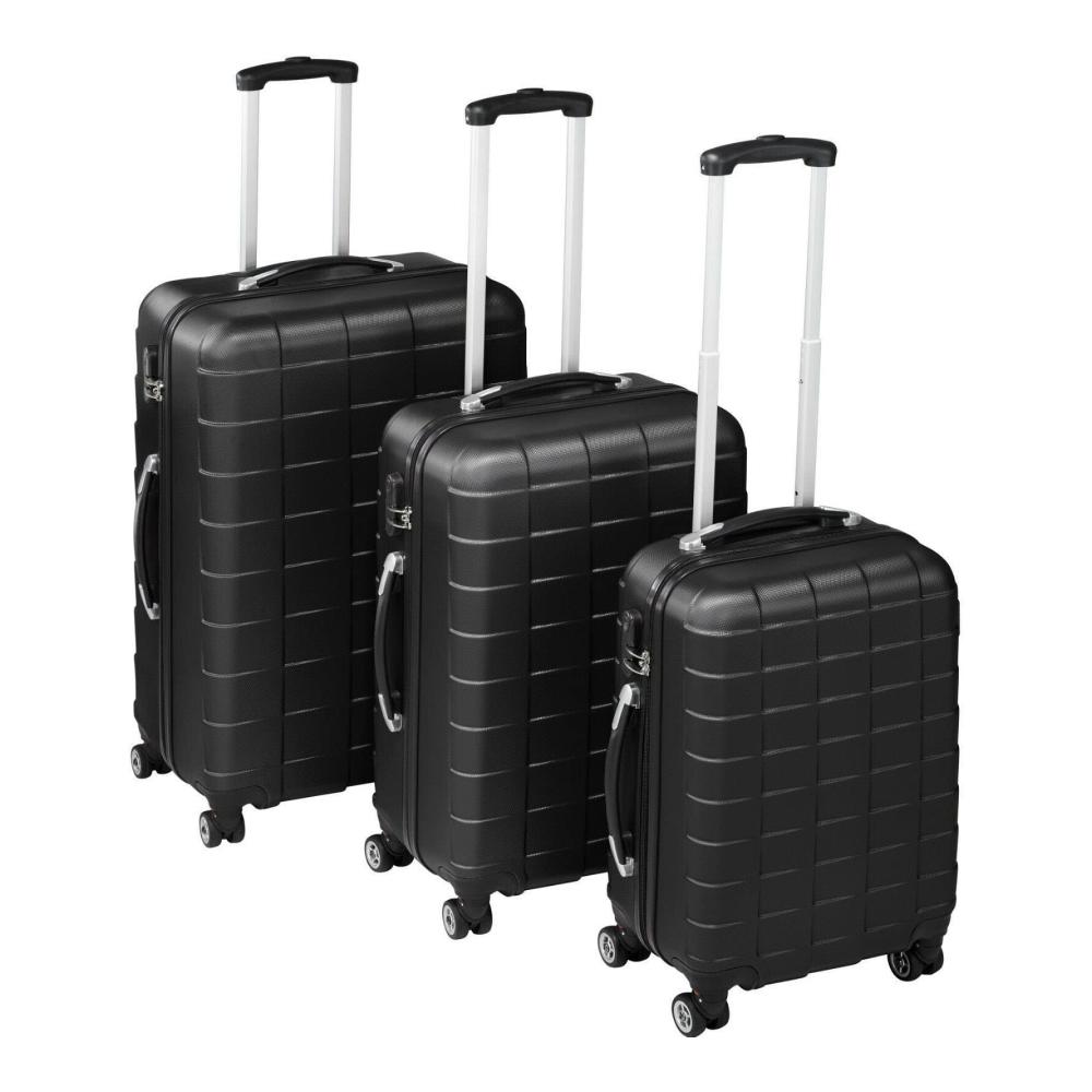 3-teiliges Hartschalenkoffer-Set in Schwarz – Leichte ABS Reisekoffer in praktischem Trolley-Design