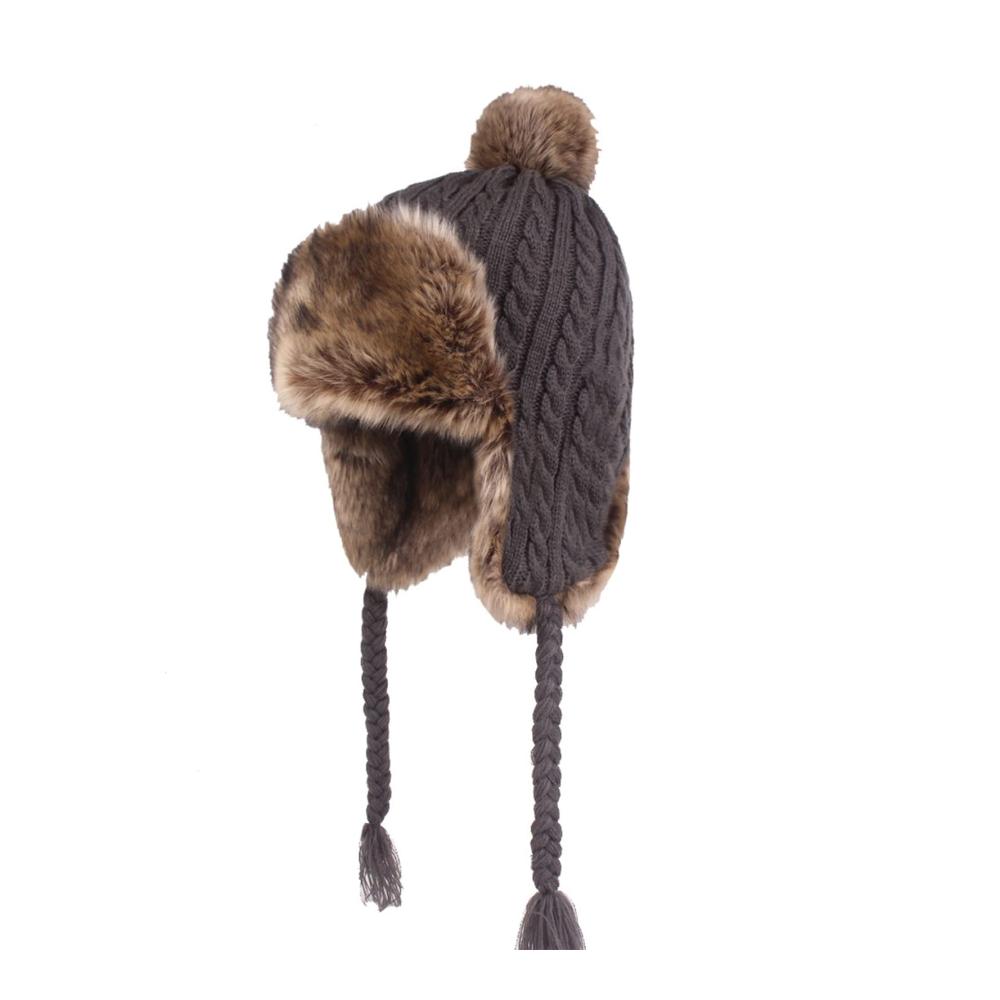 Damen Fliegermütze mit Ohrenschützern - Strickmütze für Winter mit Fell Warme Wintermütze für Frauen und Mädchen
