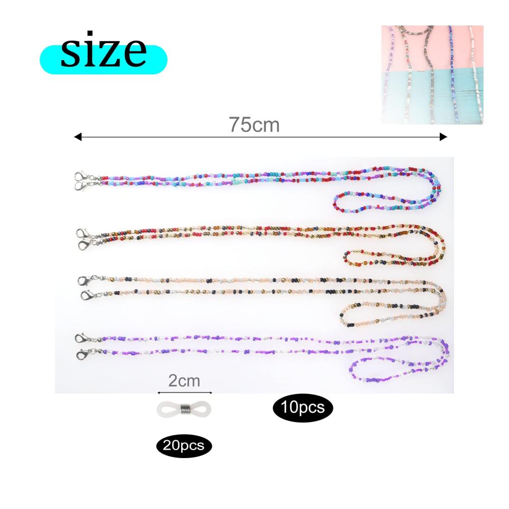 Bunte Brillenbänder & Ketten Set - 10 Stück Perlen Brillenkette Damen Brillenband Rutschfest für Sonnenbrille Lesebrille Sportbrillen (75cm) - GZLCEU Eyewear Accessoires