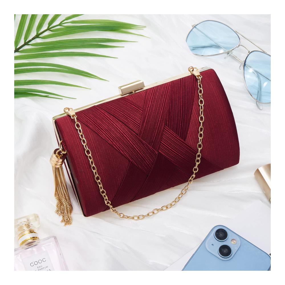 Elegante Damen Clutch mit Fransen und Kette für Hochzeit Prom Party – ZOUIQSS Clutch Bag in klein Crossbody und Umhängetasche