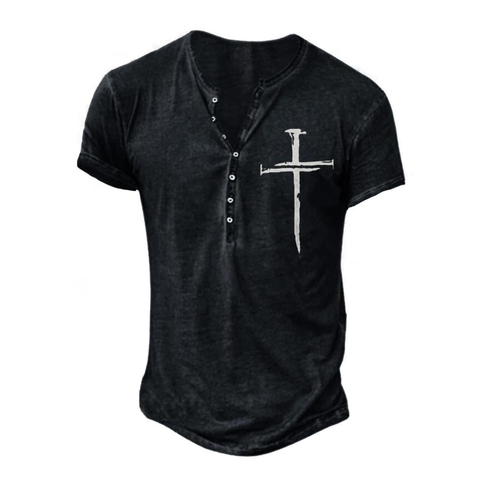 Gothic Punk Herren T-Shirt - Stylisches Kurzarmshirt mit V-Ausschnitt