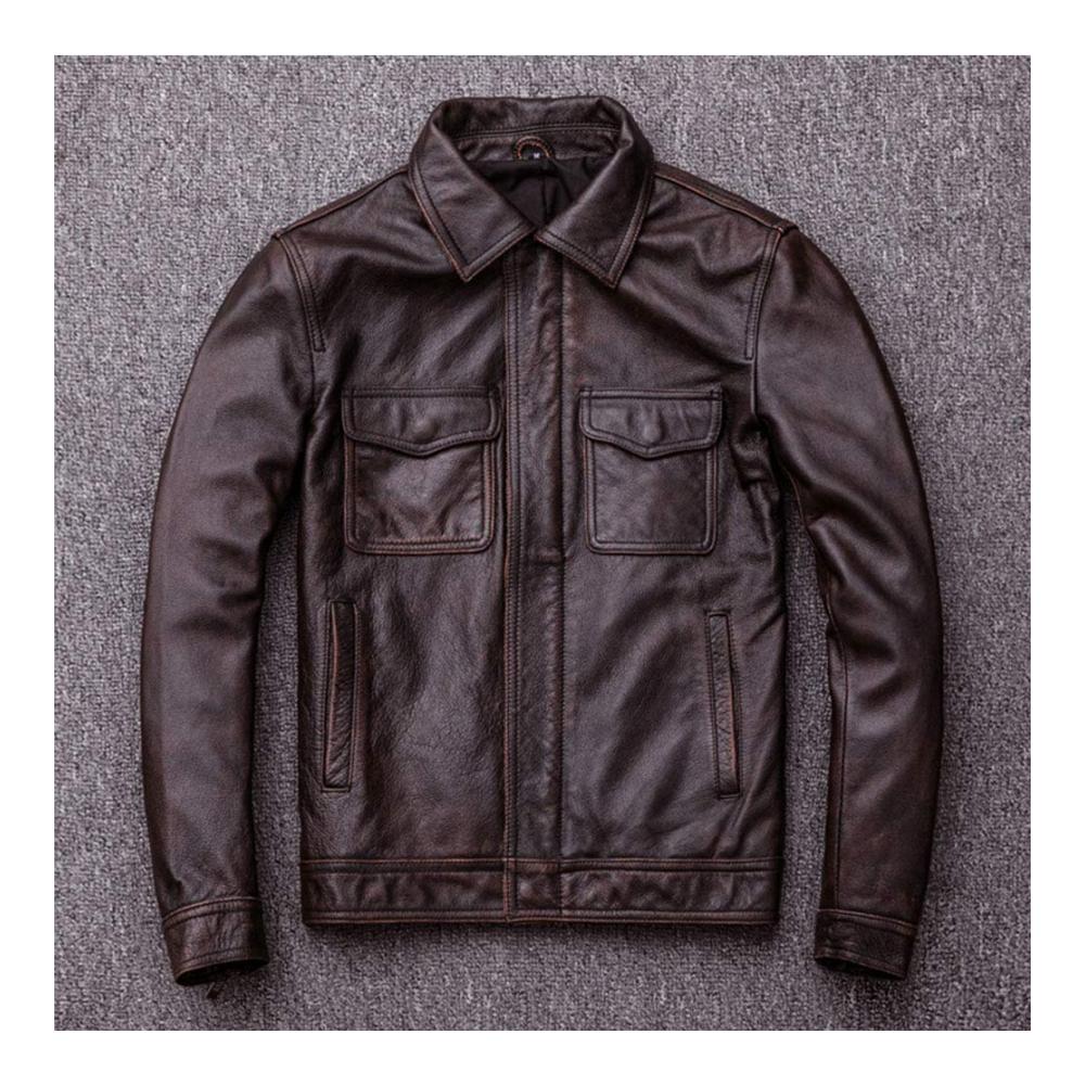 Vintage Herrenledermantel aus Rindleder in Braun für den Herbst - Größe 2XL