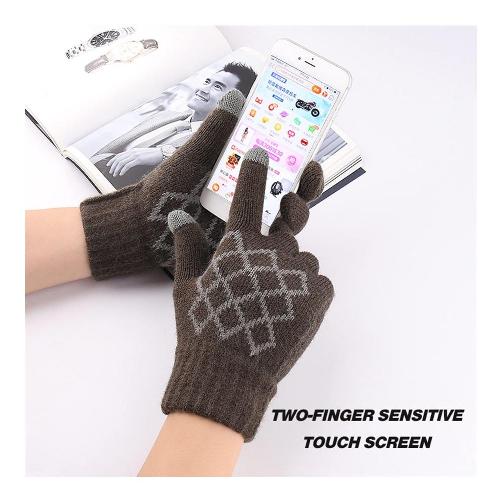 Herren Winter-Strickhandschuhe mit Touchscreen | Warme Wolle & Kaschmir Fäustlinge für Männer | Verdickte hochwertige & solide Handschuhe (Farbe 3 Größe 1