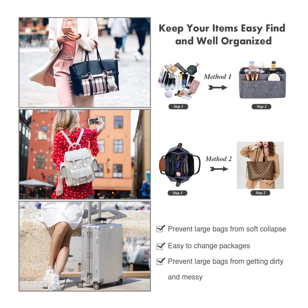 Multifunktionales Taschenorganizer-Set Filz-Organisator mit Fächern für Handtaschen Rucksäcke und Shopper