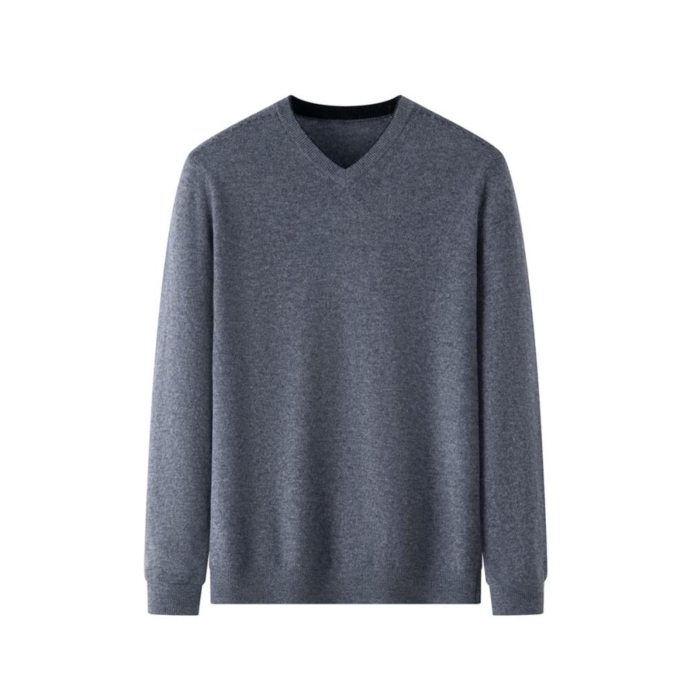 V-Ausschnitt Herrenpullover aus reiner Wolle für Herbst und Winter in Volltonfarben