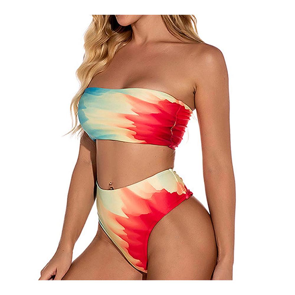 Bandeau Bikini Sets für Damen Trägerlos Hoch tailliert Zwei Stück - Trendige Frauen Schwimmanzüge