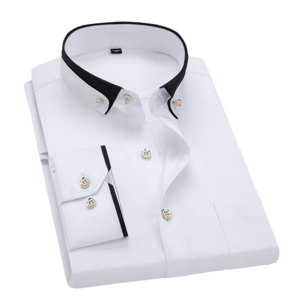 Herren Businesshemd - Weißes Einfarbiges Langarmhemd mit Button-Down-Kragen Regular Fit für Formelles und Casual - Perfekt für Arbeit Dating Urlaub und Veranstaltungen mit Familie und Freunden