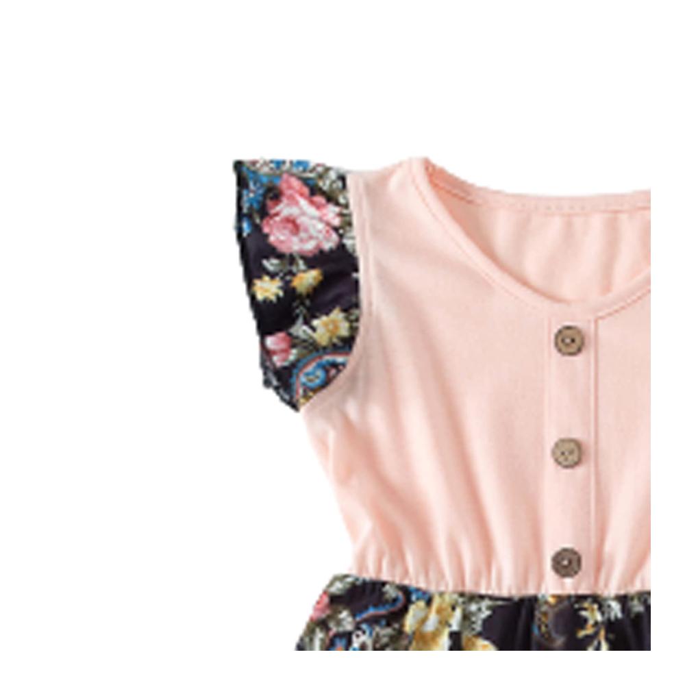 Sommerliche Familien-Outfits Florales V-Ausschnitt Kleid für Mutter & Tochter Knielang dazu Vater & Sohn Kurzarm-T-Shirts