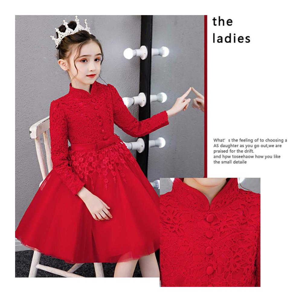 Prinzessin Tutu Kleid für Mädchen Spitzen-Catwalk mit Krone - Rot (110cm