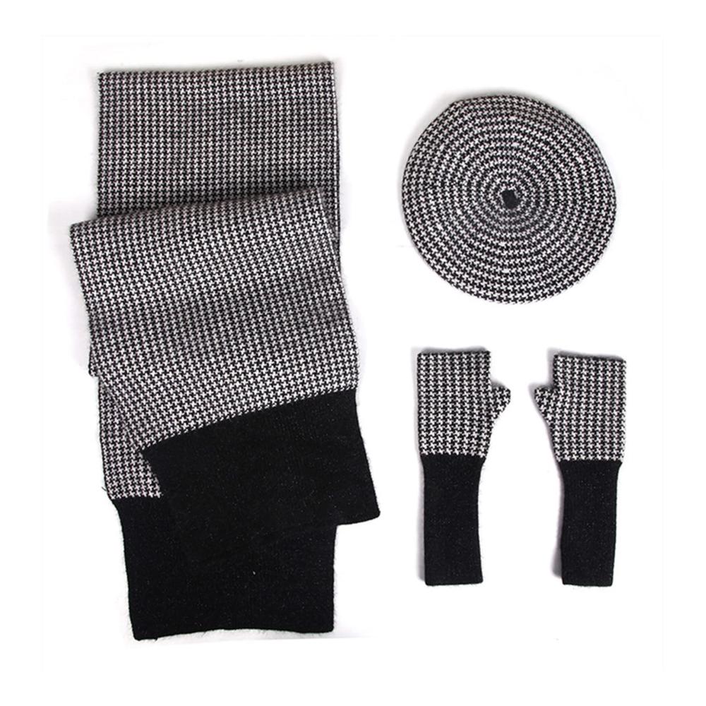 Damen Winter Accessoire Set Strickmütze langer Schal & fingerlose Handschuhe - Weiches und warmes 3-teiliges Winterset