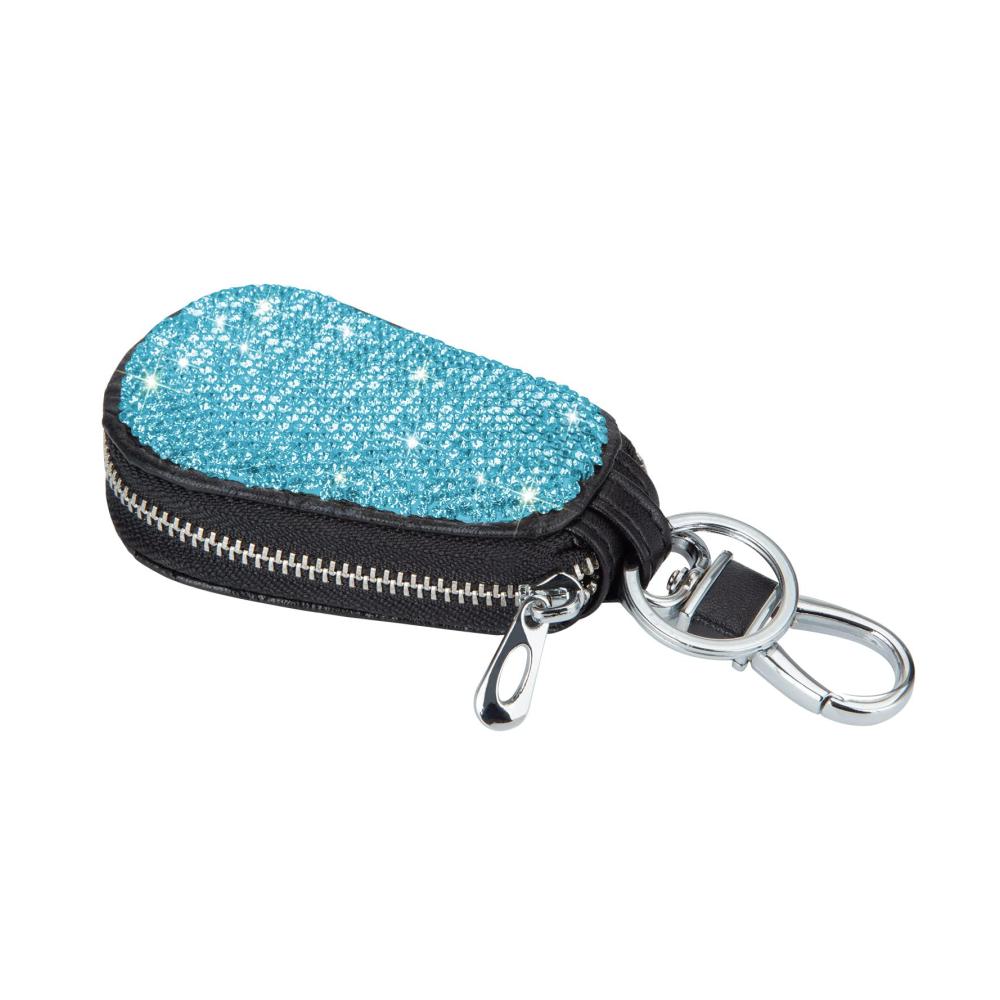 Herren Leder Schlüsselanhänger Etui mit Bling Bling Akzenten - Auto Münzhalter Reißverschluss Fernbedienung Brieftasche (Blau