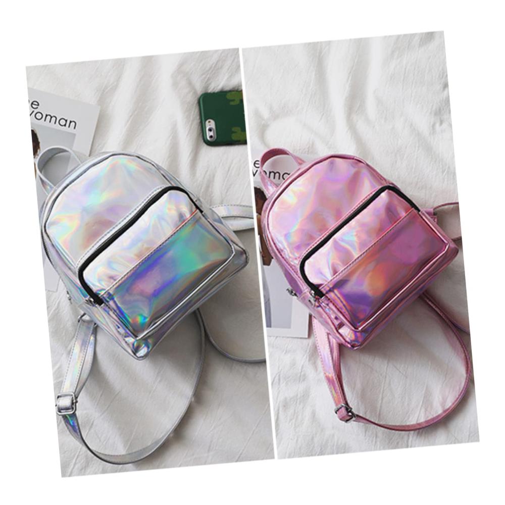 Holografischer 2-Er Rucksack Verstellbar Reflektierend Schillernd - Mini-Umhängetasche für Mädchen Damen - Lässiger Schulranzen mit Floral-Design