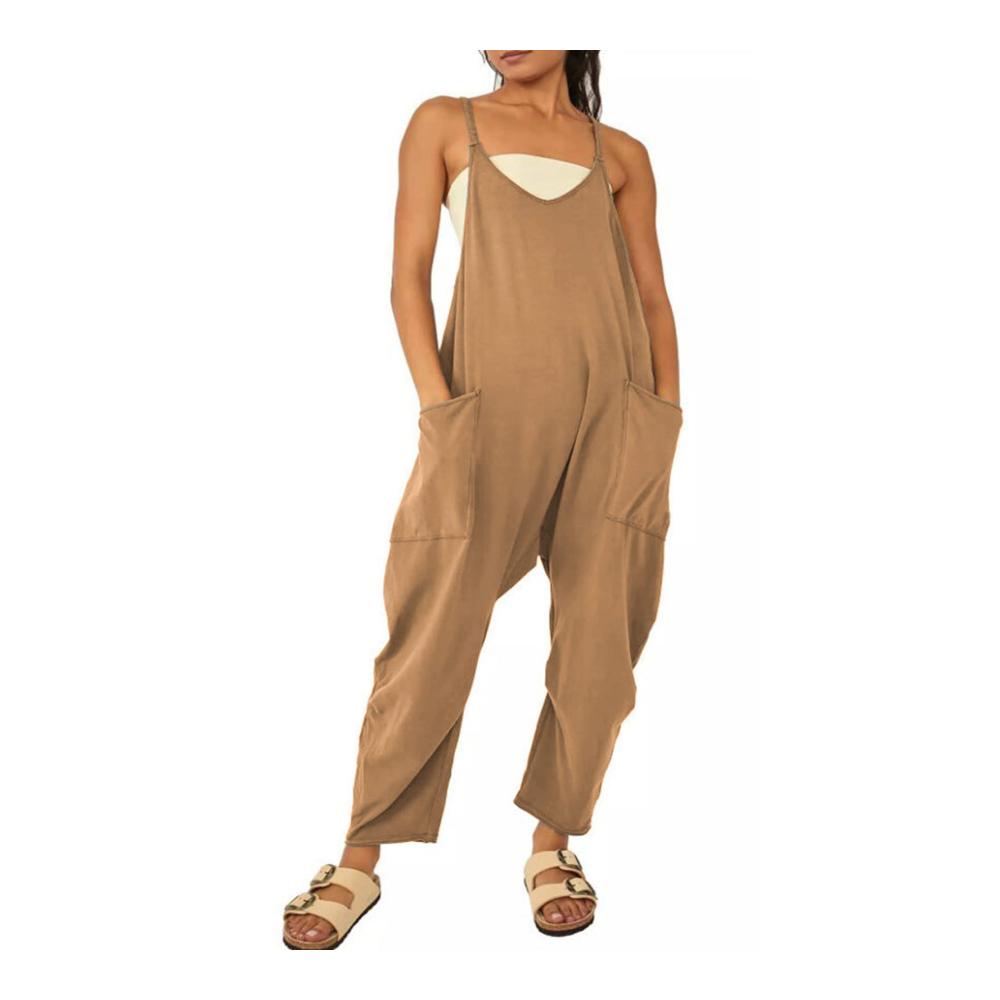 Ärmellose Damen Latzhose mit Großen Taschen und Reißverschluss – Oversize Jumpsuit für Arbeit & Freizeit