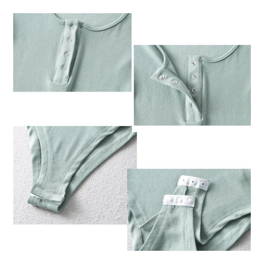 Sexy Damen Kurzarm-Overall mit U-Ausschnitt Knopfleiste - Brown Größe M | Verführerischer Bodysuit für Frauen