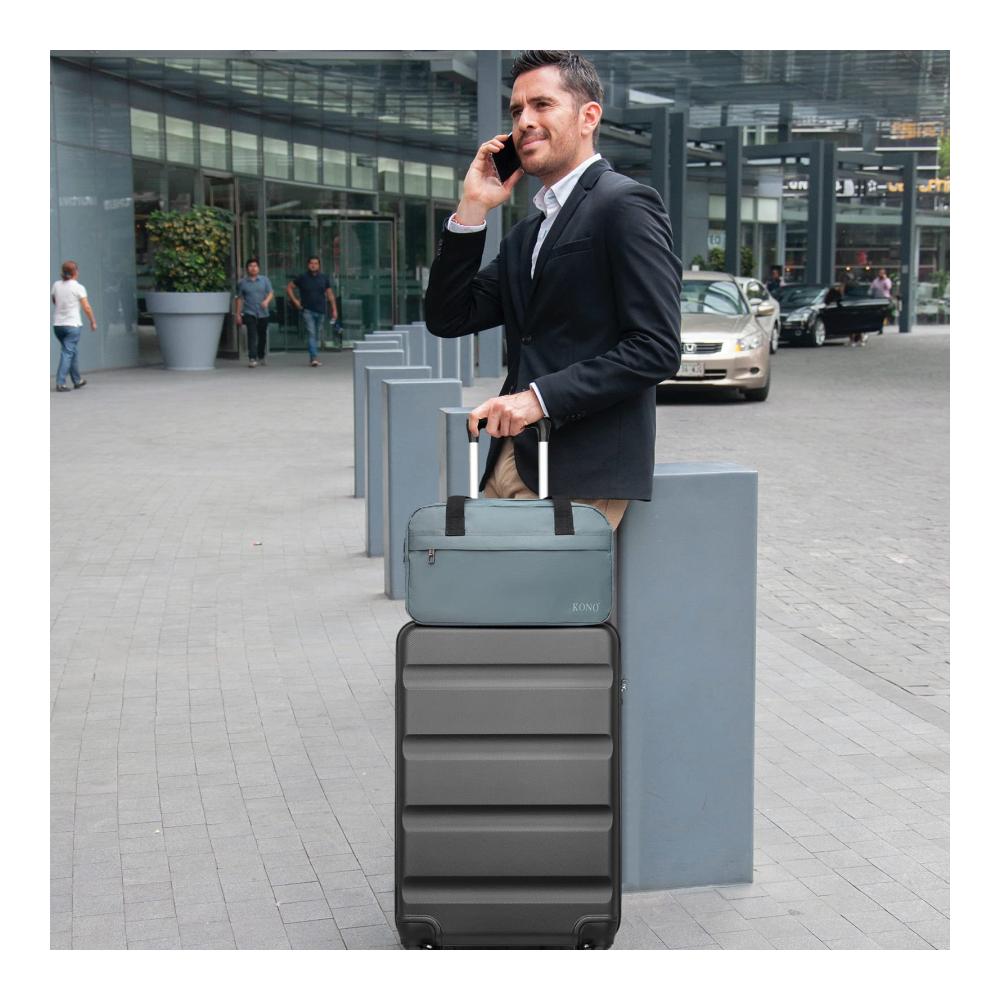 KONO Handgepäck-Set Kleiner Koffer mit 2-teiligem Gepäck-Ensemble Kabinenkoffer M und praktischer Handgepäcktasche für Flugzeug in stilvollem Grau