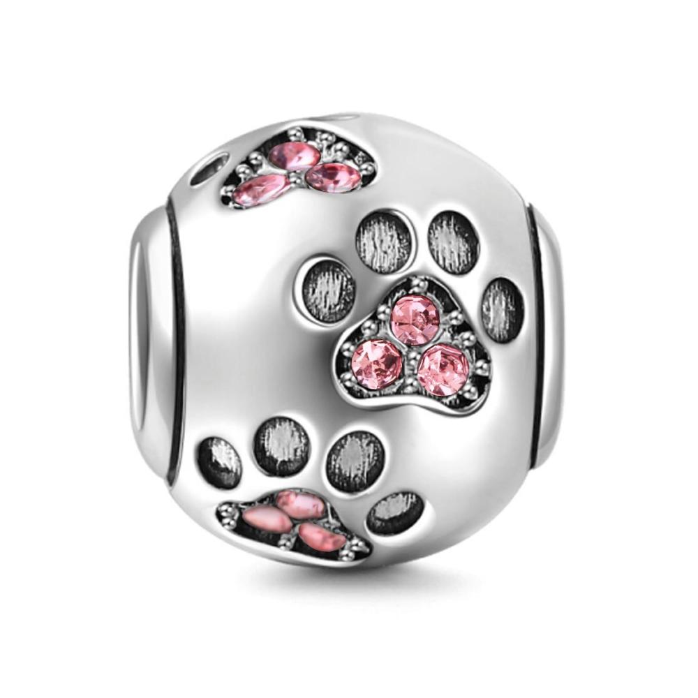 925 Sterling Silber Hundepfoten-Anhänger - Tier Charm für Pandora Armband - Geburtstag und Haustier Charm mit Bead Charms Fußabdruck Design