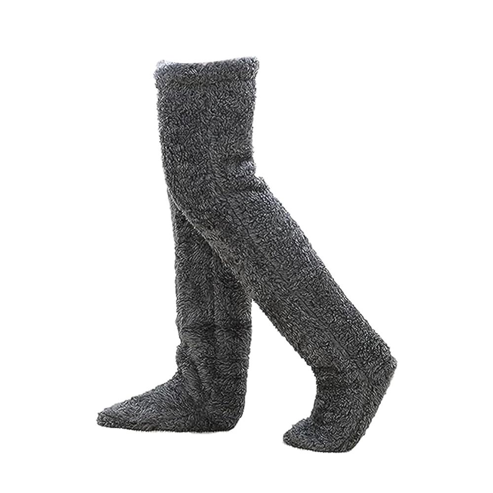 Plüschige Stoppersocken Warme Pelz-Pantoffelstrümpfe für Damen und Herren - Kniehohe flauschige Winter-Schlafsocken