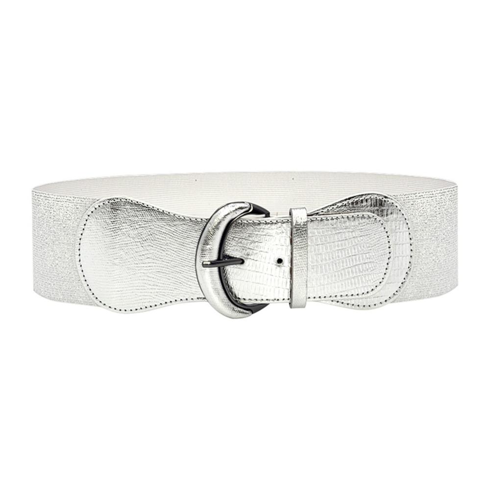 Dehnbarer Taillengürtel Damen aus modischem einfarbigem Leder - Elastischer Gürtel für Damen mit Tüllrock in Silber (One Size