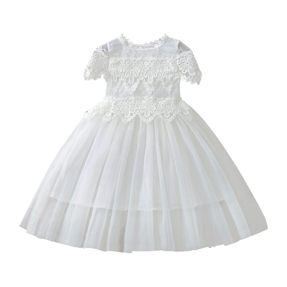 Sommerkleid für Kleinkinder Elegantes Blumenmädchen Hochzeitskleid in Weiß mit Spitze und Tüll - Prinzessin Kleid für Baby Mädchen Geburtstag und Abendgesellschaft (2-3 Jahre