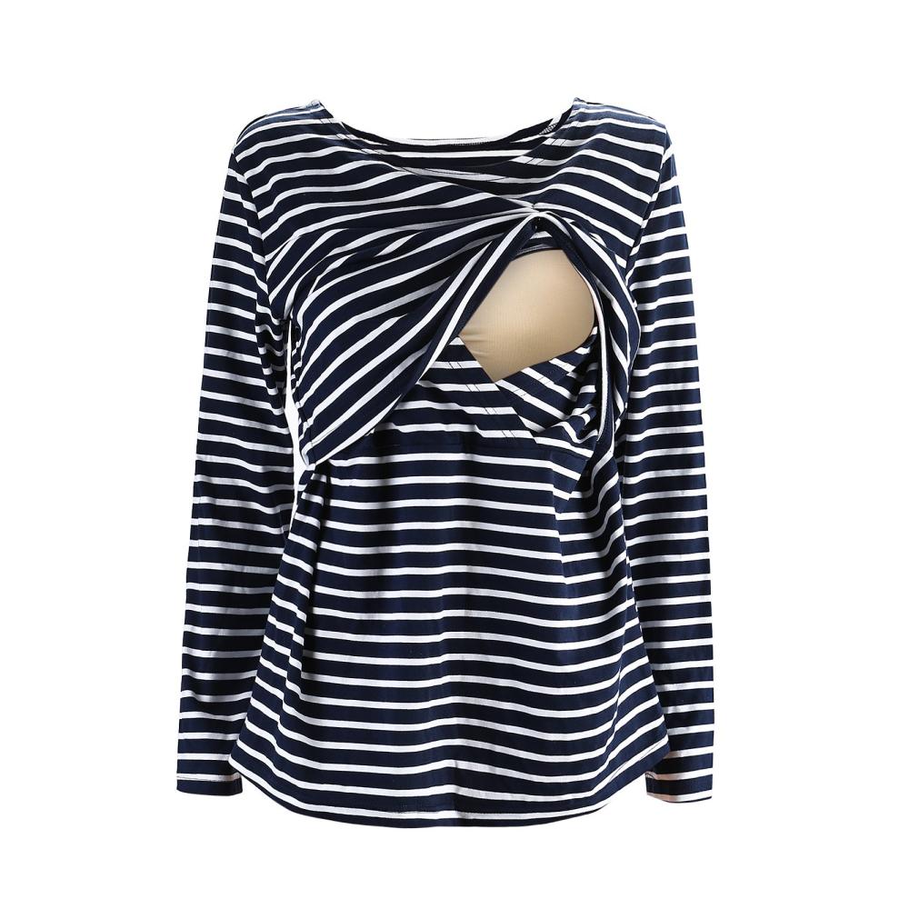 Mutterschafts-Langarmshirt UTOVME Stilltop für Damen Doppellagiges Stillen Streifen-Design Still-Shirt mit langen Ärmeln für Mütter