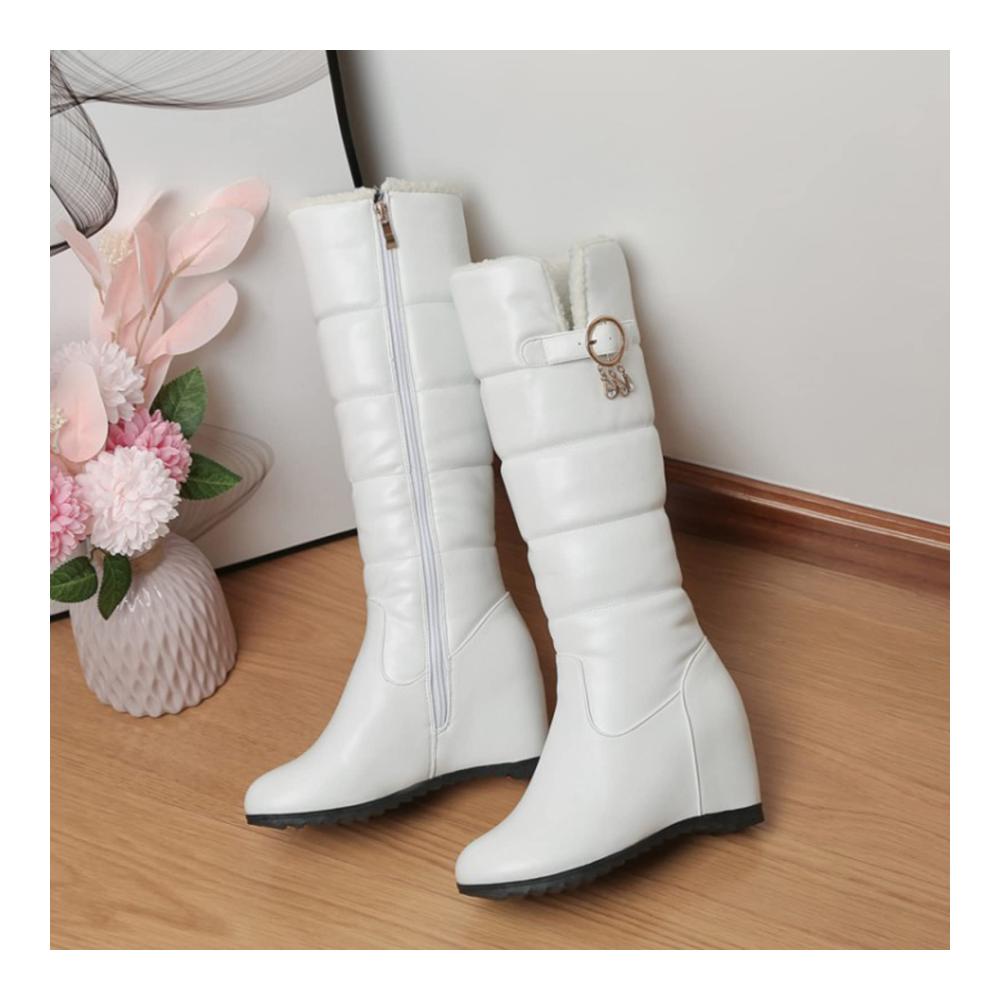 Winterstiefel Damen mit Plüschfutter | Warme Keilabsatz Stiefel für Damen | Lange Winterschuhe mit Dicken Sohlen | Damen Boots für den Winter | Squashschuhe inklusive