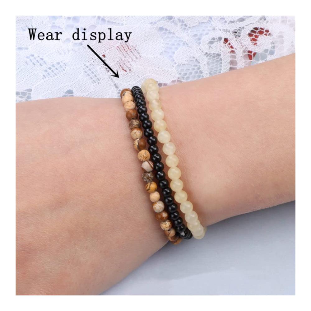 3-teiliges Set Natürliche Afrikanische Türkis Perlen Armbänder - Verstellbar Stapelbar & Chakra-Reiki Schmuck für Frauen und Männer