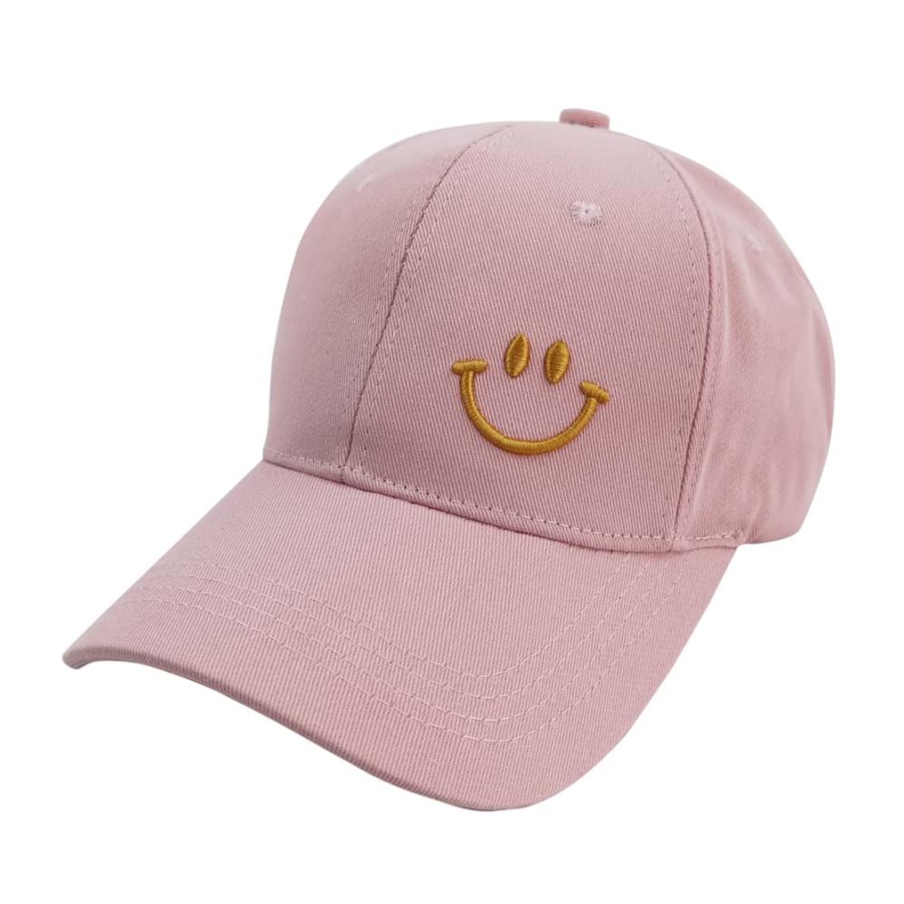 Baseball Cap in Pink | Verstellbare Baumwoll-Sportkappe mit Smiley-Motiv für Damen und Herren | Sonnenschutz beim Sport Reisen und draußen