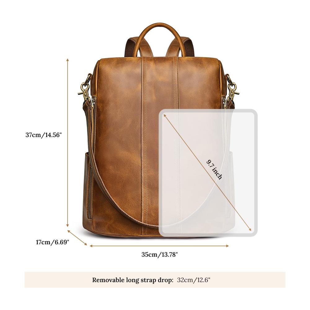 Damen Tagesrucksack Vintage Echtleder Rucksack mit Geldbörse Mode Umhängetasche ideal für Reisen und Schule
