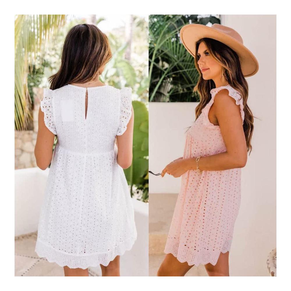 California Romper Dress Loose V-Neck Summer Jumpsuit with Shorts Pockets and Solid Color Skirt in Comfortable Cotton Fabric