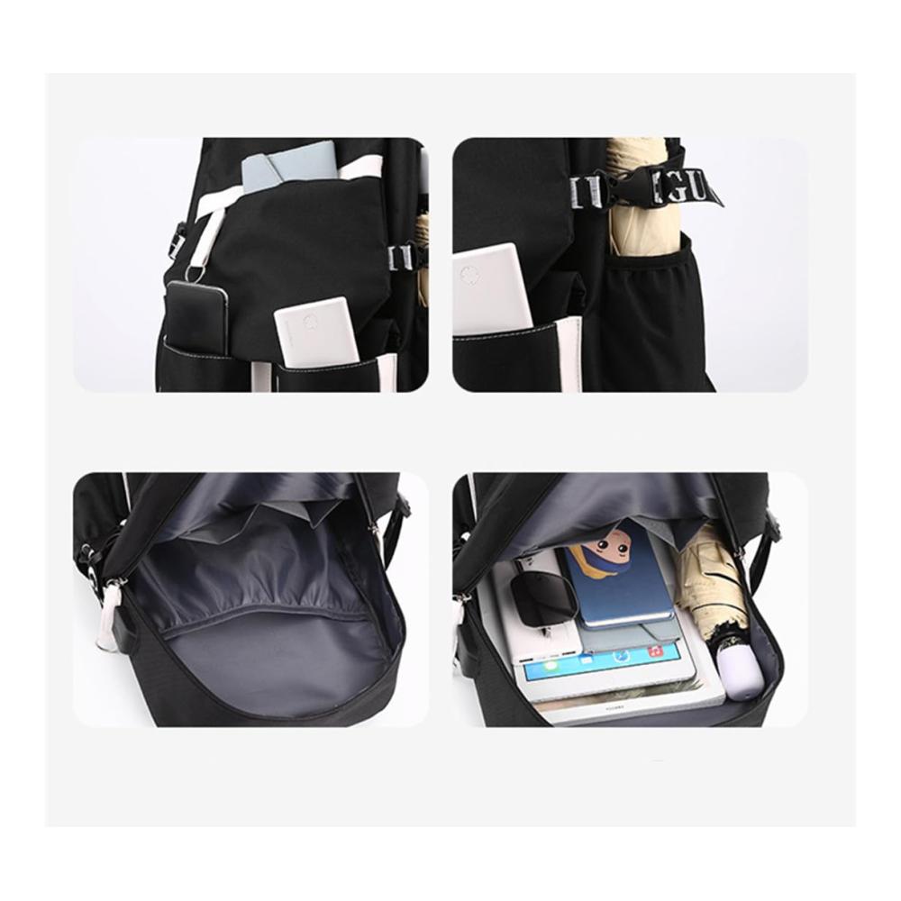 Kinderrucksack 432 cm mit USB-Ladeanschluss und Anime-Laptoptasche - Perfekter Schulrucksack für Mädchen und Jungen in Schwarz