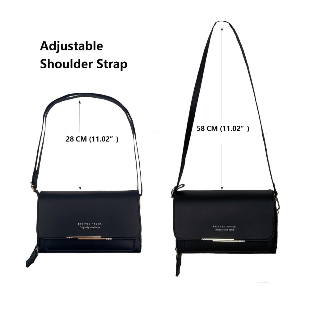 Messenger-Bags Damen Kleine Umhängetasche mit Vielen Kartenfächern Crossbody Schultertasche für Reisepass und Handy Geldbörse Portemonnaie in Schwarz