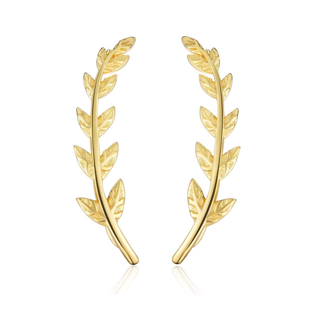 18 Karat Vergoldete Blatt-Ohrstecker - Elegante Weihnachtsgeschenke für Damen - Silber 925 Schmuck mit Gelbgoldbeschichtung - Damenohrringe in Blätterform - Exquisites Geschenk für Frauen (Gelbgold-2