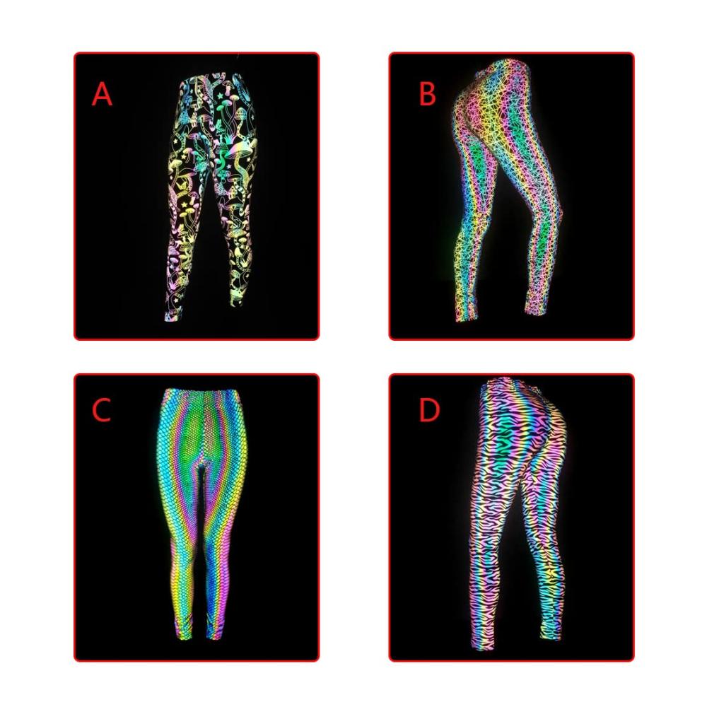Reflektierende Hochtaillenhose für Damen Fluoreszierende Holographie Regenbogenjogger XXL Farbenfrohe Sportleggings