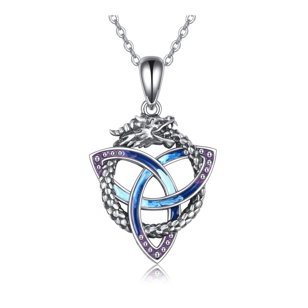 925er-Sterlingsilber Drachen-Anhänger Halskette mit keltischem Knoten - Glücksbringer für Damen und Herren