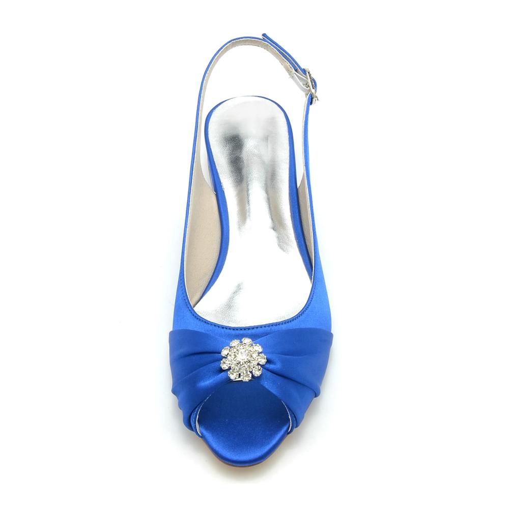 Braut Pumps mit Strass Satin Hochzeitssandalen und Schnalle - Elegante Damen Low Heels für die Hochzeitsfeier