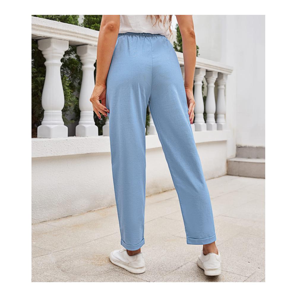 Damen Leinenhose Sommerhose in Einfarbig Loose Fit Casual Style - Bequeme Freizeithose für Strand und Freizeit