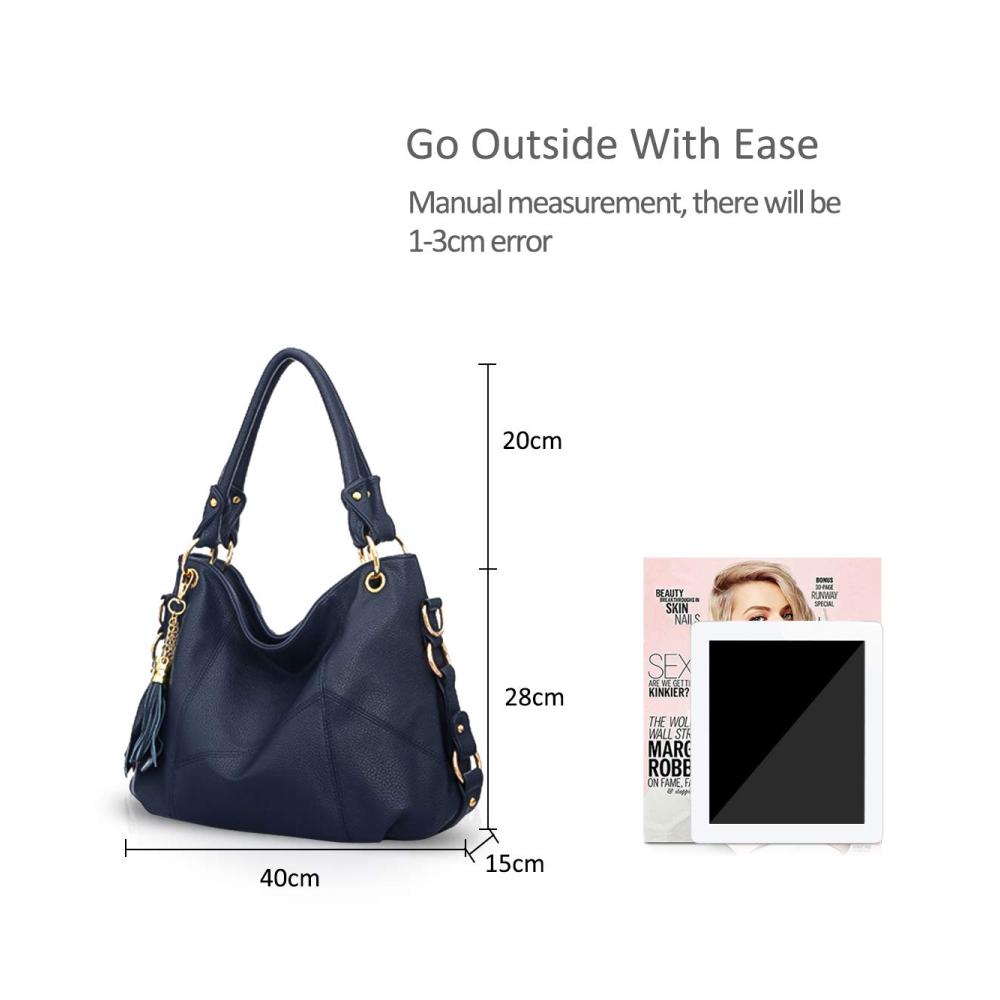 Damen Schultertasche aus weichem Leder - Großes Fassungsvermögen modische Hobo-Tasche mit Quaste - Schwarze Umhängetasche für stilbewusste Frauen