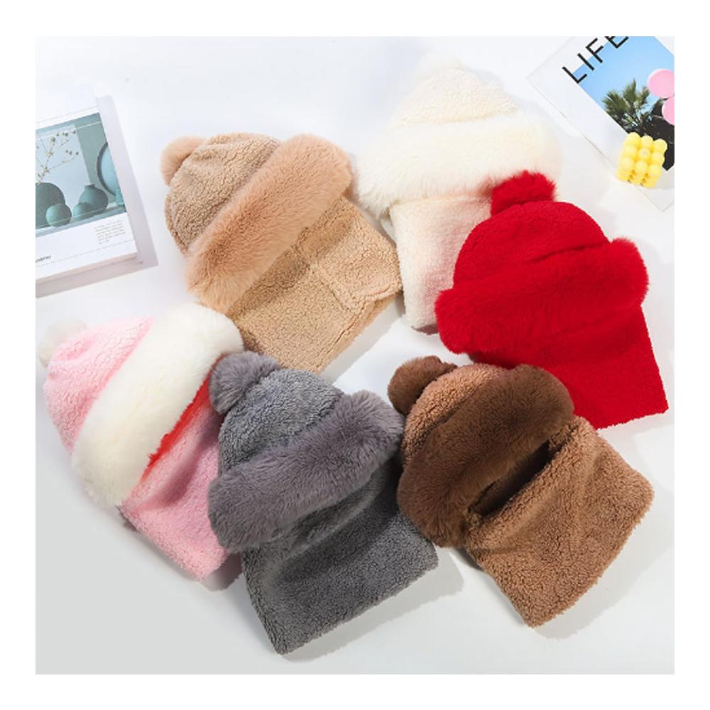 Damen Fahrrad Mütze Schal & Handschuh-Set - Winddichter Schal mit integriertem Ohrenschutz Strickmütze mit 2-in-1 Maskenschal - Windproof Cap Scarf Hut für Damen