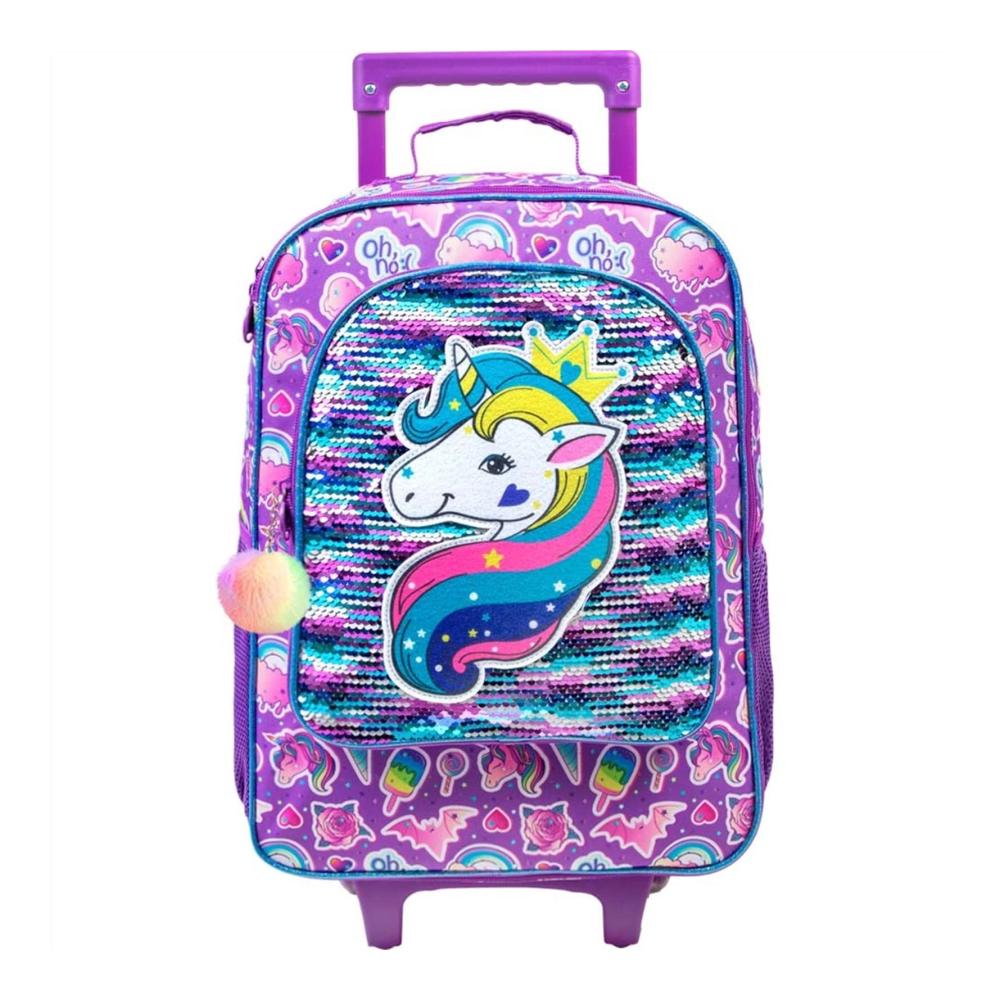 Kindergepäck mit Rollen für Mädchen - Praktisches Reisegepäck in Einheitsgröße mit Meerjungfrau- und Lila Einhorn-Design