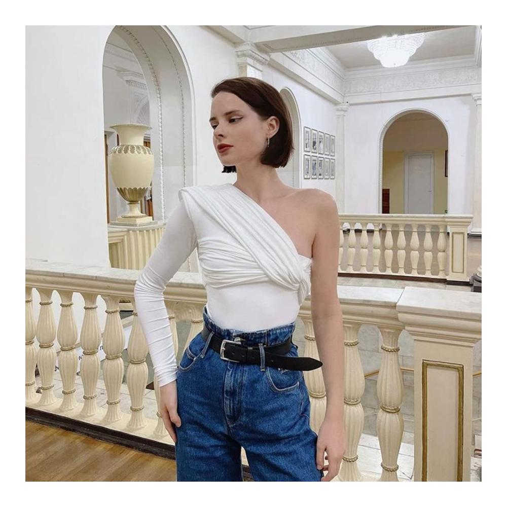 Langarm Damenbody Sexy One Shoulder Bodysuit mit Korsett - Elegantes Overalls Jumpsuit und schmales Oberteil für stilvolle Blusebody-Looks