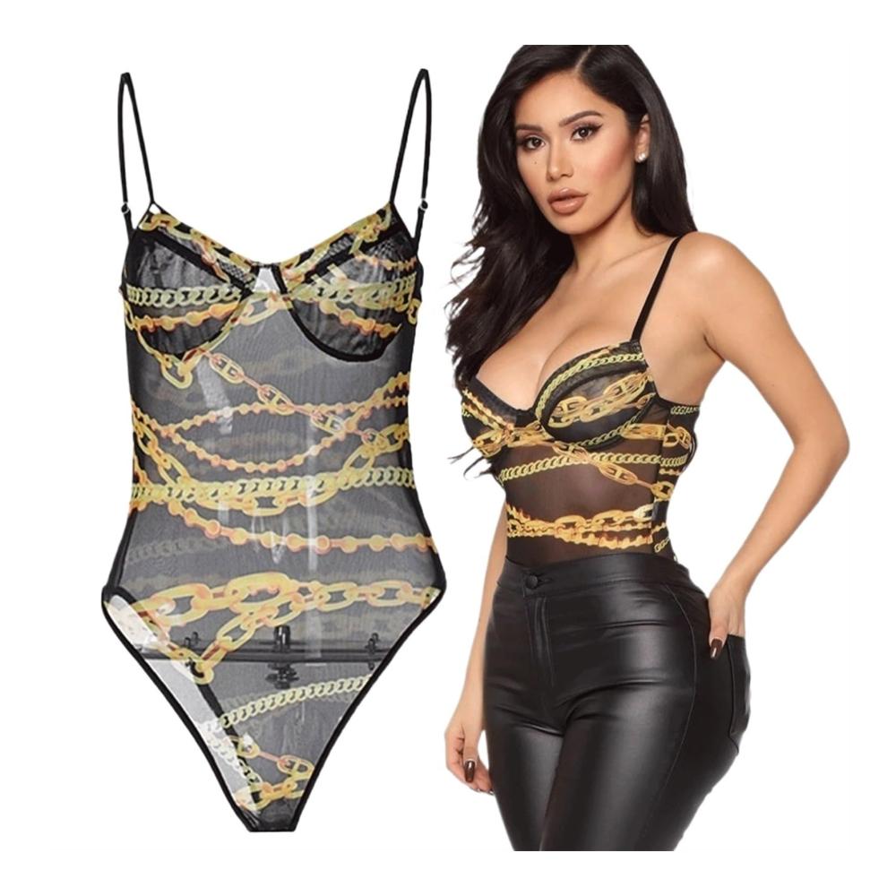 Verführerischer Damen Tanga-Strampler Atmungsaktives Netz-Unterhemd für einen sexy Look in Schwarz (Größe L