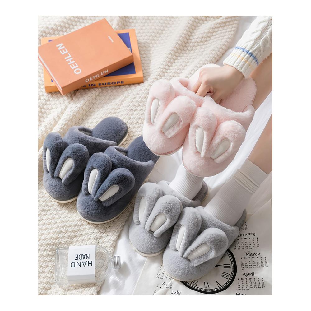 Cute Rabbit Ears Plush Womens House Slippers - Non-Slip Fuzzy Bunny Footwear