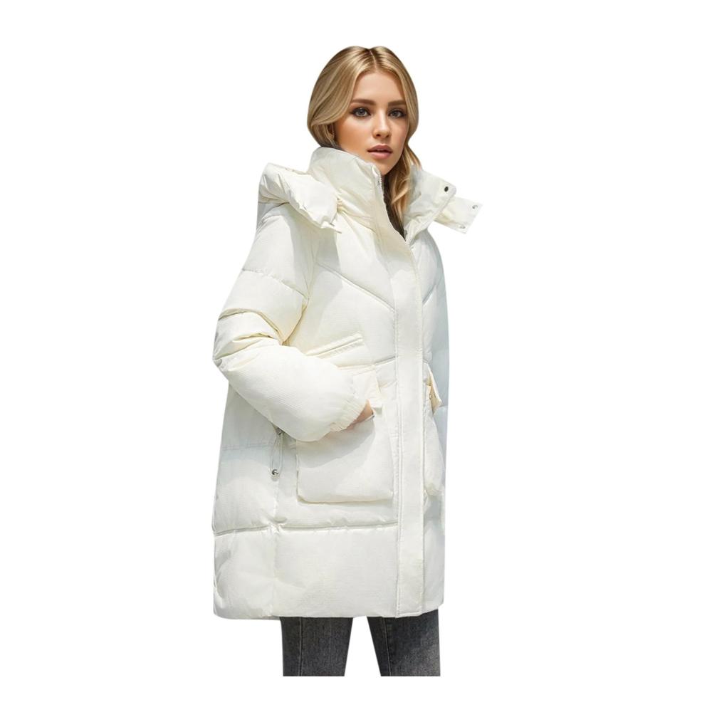 Daunenjacke Damen Winterjacke mit Kapuze | Langarm Steppjacke für Damen | Lässige Stehkragenjacke mit Taschen | Warme Einfarbige Damenwinterjacke | Rippbündchen und Verdickungsoptionen verfügbar