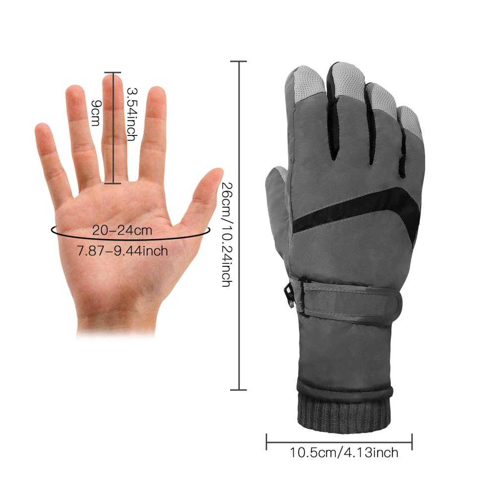 TINGJS Winterhandschuhe Winddichte Skihandschuhe für Wandern Radfahren & Motorradfahren in Grau