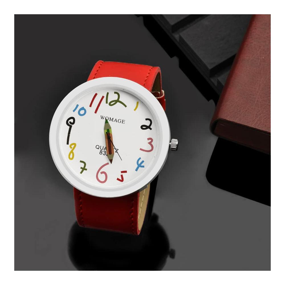 Damen Armbanduhr FENKOO Modische Quarzuhr mit PU-Band in Schwarz Blau Rot Orange Grün Gelb